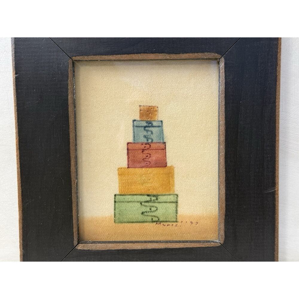 Vintage 1999 Folk Art Painting Theorem Velvet Old Primitive Shaker Boxes Signed